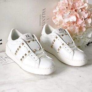 Valentino Garavani White and Gold Studded Sneakers size 8